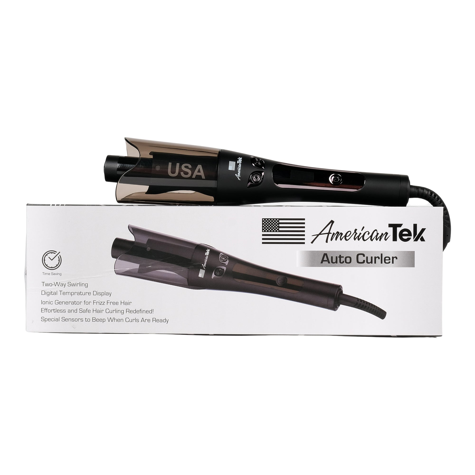 American Tek Automatic Curling Iorn Wand Auto Curler with 4 Temperatu Couture Hair Pro