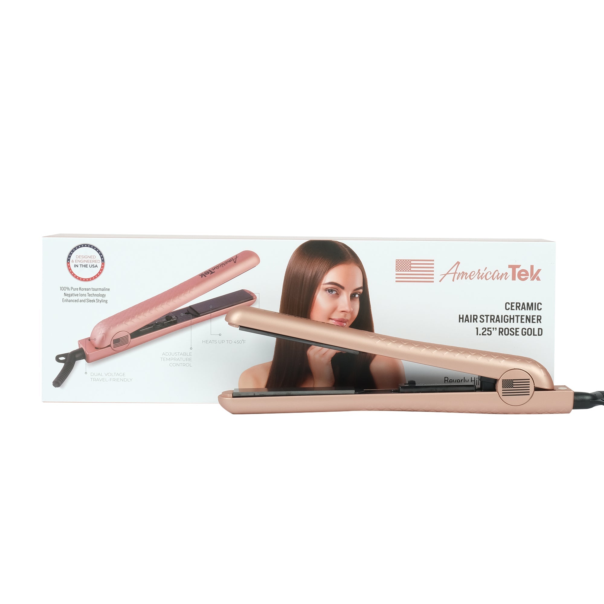 American Tek Hair Straightener 1.25 Rosegold Couture Hair Pro