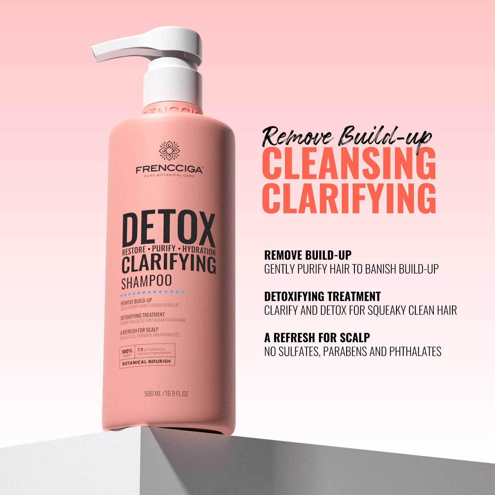 FRENCCIGA Detox Clarifying Shampoo – Restore, Purify & Hydrate | Deep Cleansing Formula for Buildup Removal, Scalp Refresh & Moisture Balance | Sulfate-Free, Vegan, Color-Safe