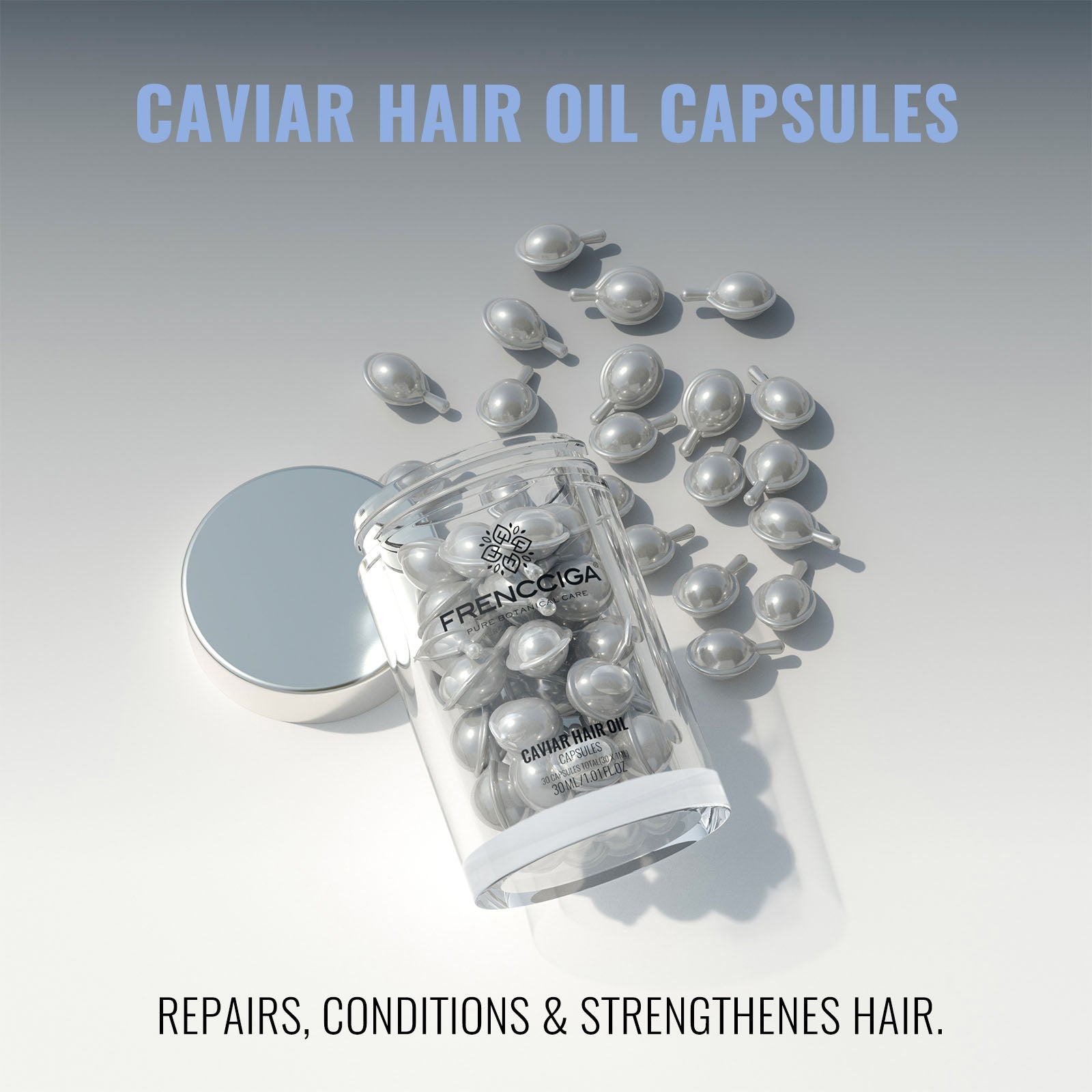 FRENCCIGA Caviar Repair + Revitalize + Nourish Hair Oil Capsule – Lightweight Treatment for Shine, Softness & Frizz Control | Sulfate-Free, Luxury Hair Care