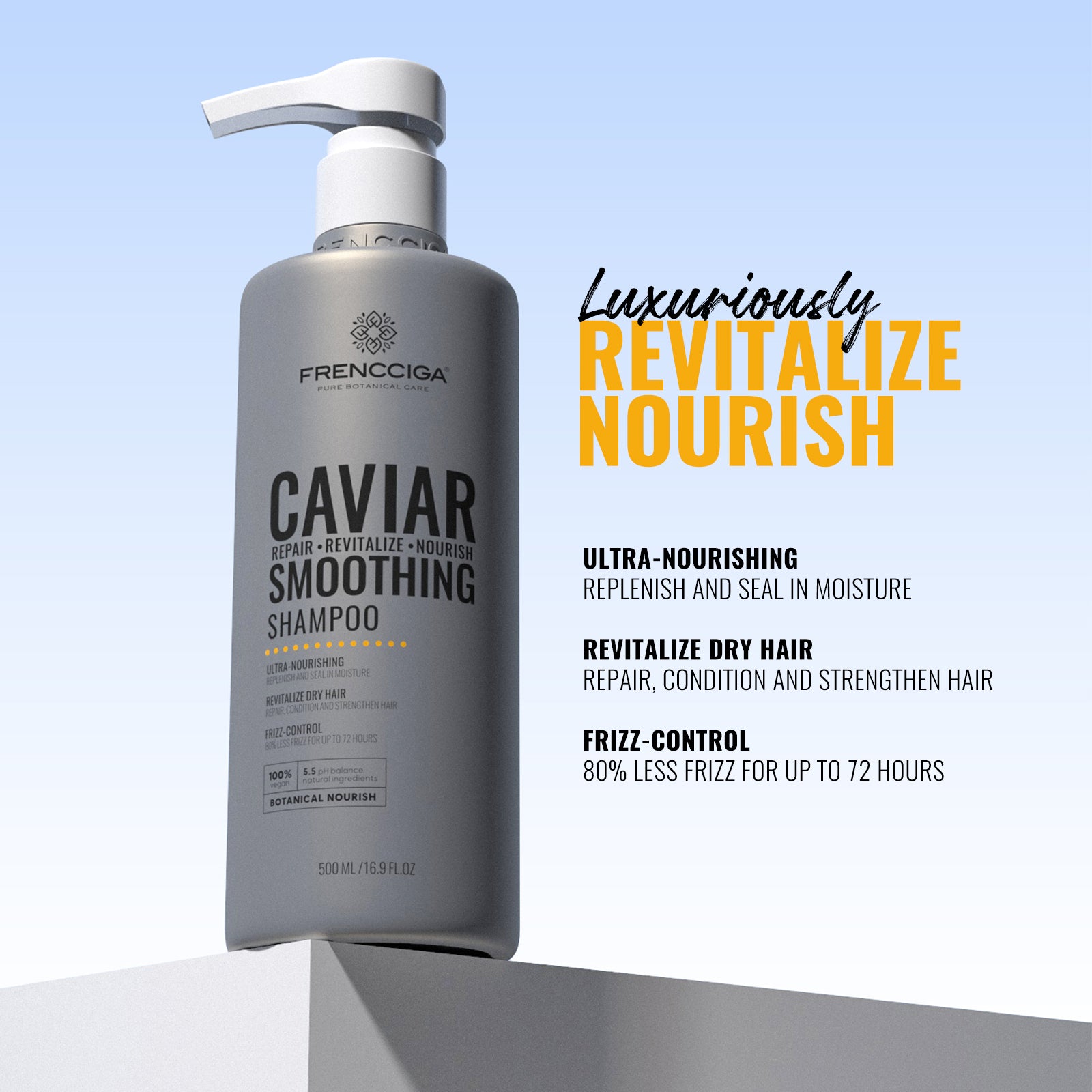 FRENCCIGA Caviar Repair + Revitalize + Nourish Smoothing Shampoo – Restore Shine, Strength & Softness for Damaged Hair | Sulfate-Free, Luxury Hair Care