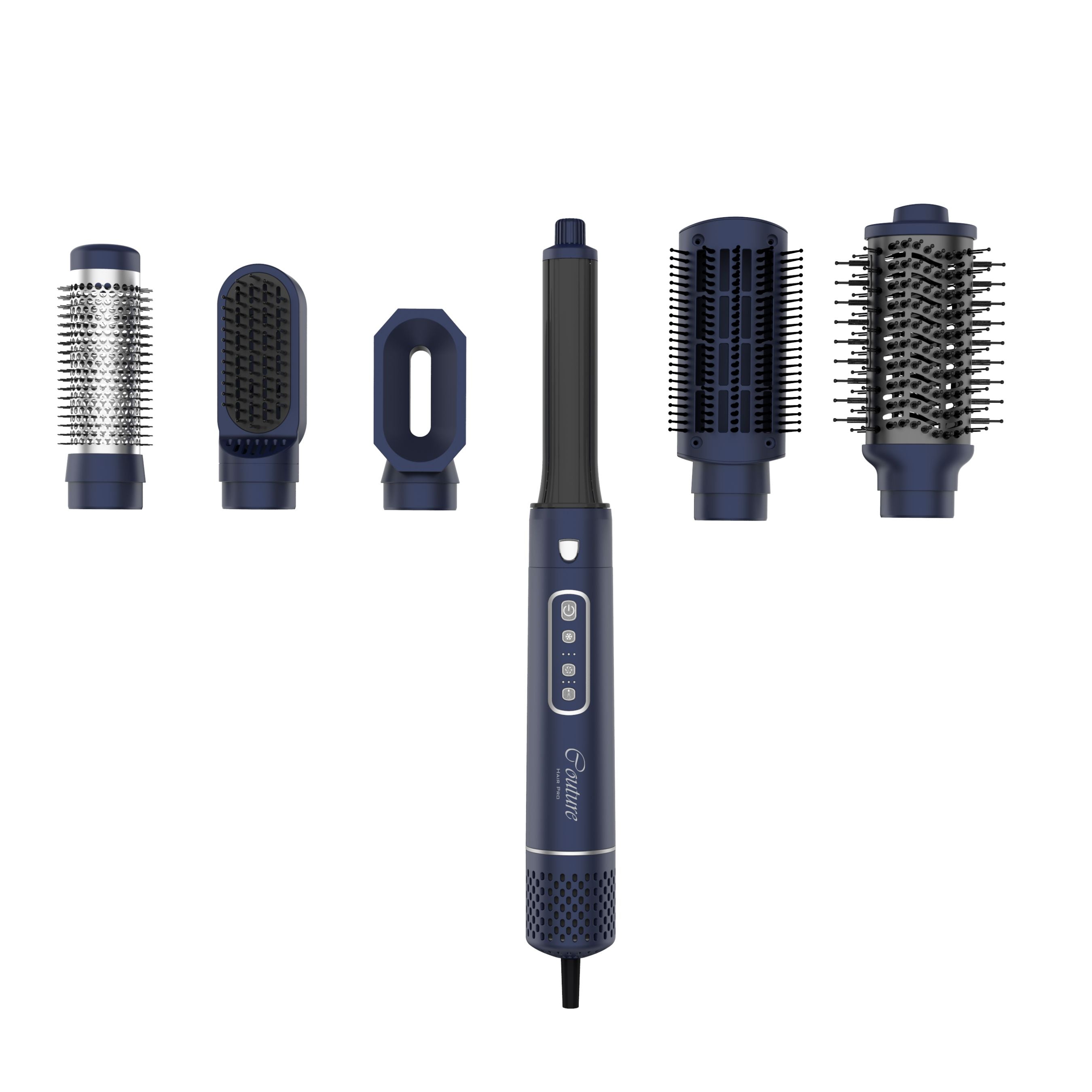 Couture Hair Pro Air Wrapper 6 in 1 | Blow Dryer, Soft Smoothing Brush, Volumizing Brush, Smoothing Brush, Blowout Brush and Autowrap Barrel | Navy Blue