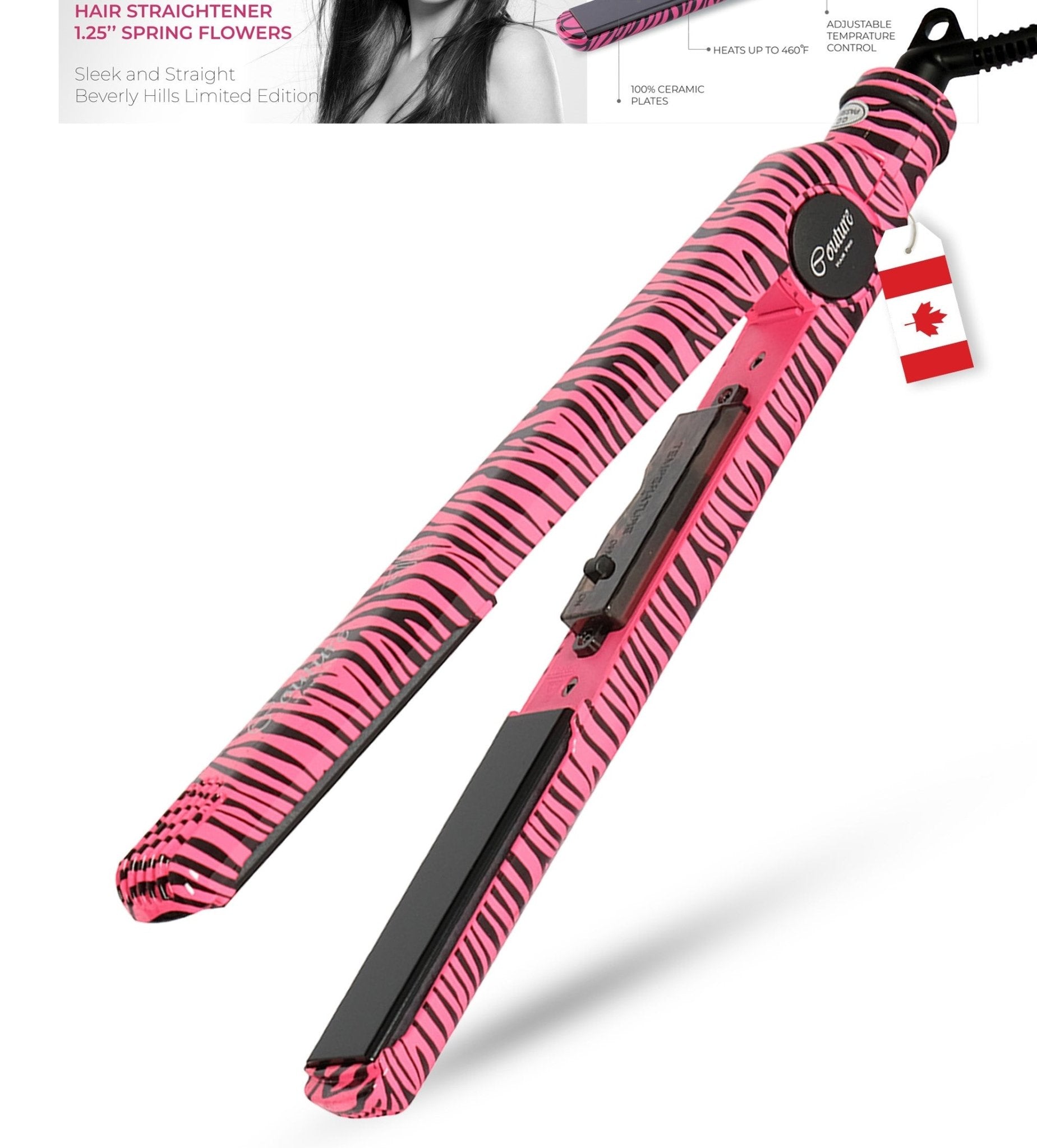 Couture Hair Pro Classic Hair Straightener 1.25'' - Pink Zebra - Couture Hair Pro