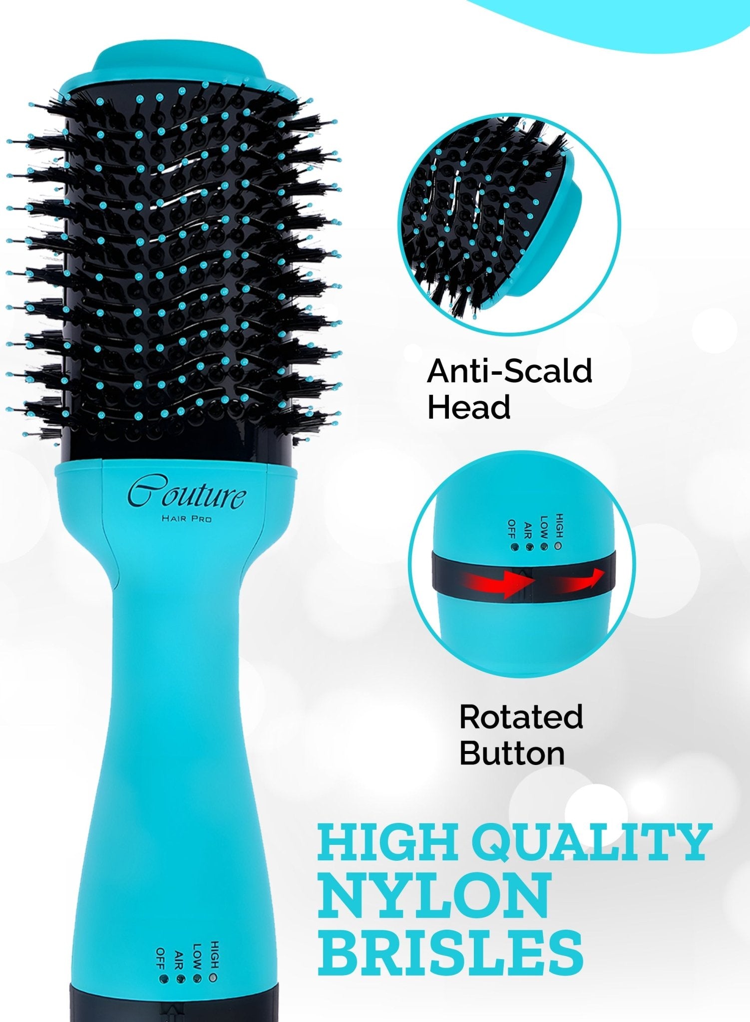 Couture Hair Pro Hot Air Brush - 3 in 1 Hair Straightening Brush, Volumizer & Dryer - Blue - Couture Hair Pro