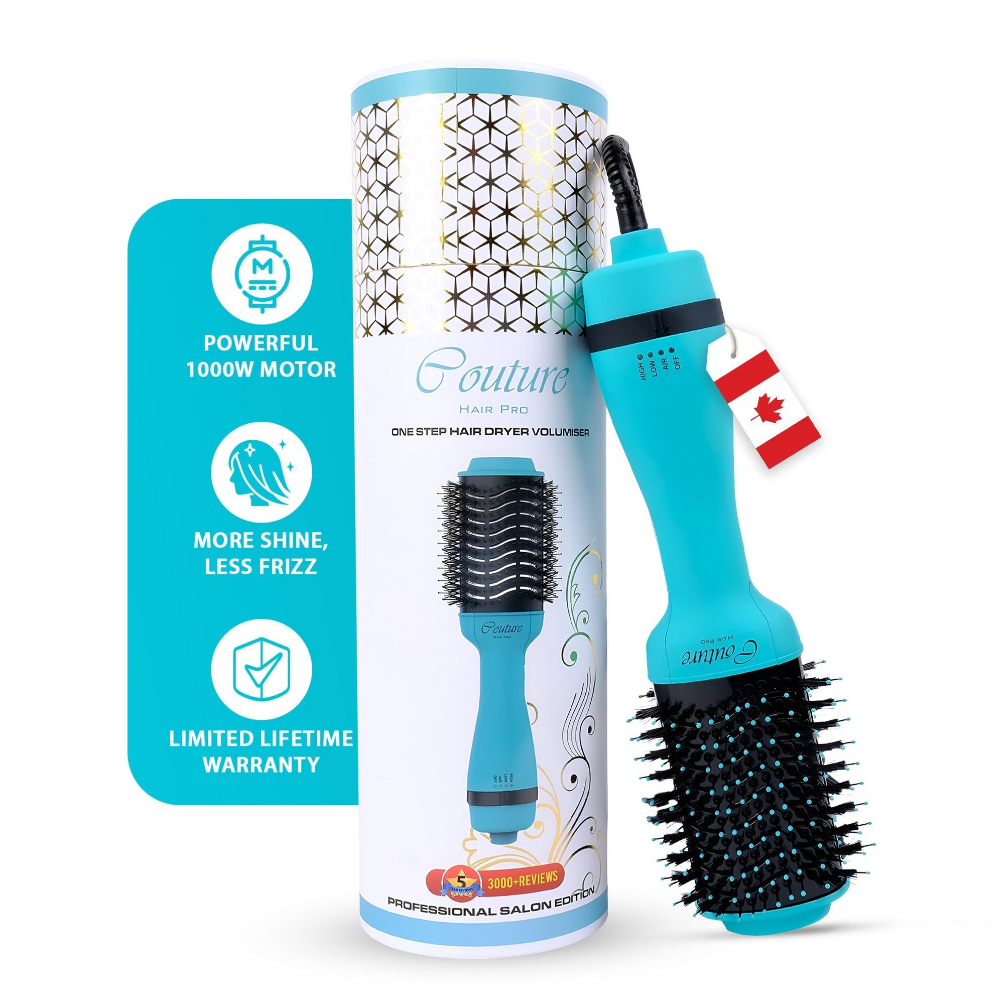 Couture Hair Pro Hot Air Brush - 3 in 1 Hair Straightening Brush, Volumizer & Dryer - Blue - Couture Hair Pro