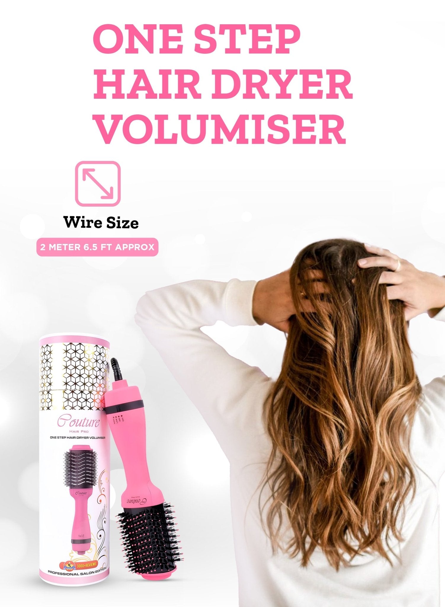 Couture Hair Pro Hot Air Brush - 3 in 1 Hair Straightening Brush, Volumizer & Dryer - Pink Neon - Couture Hair Pro