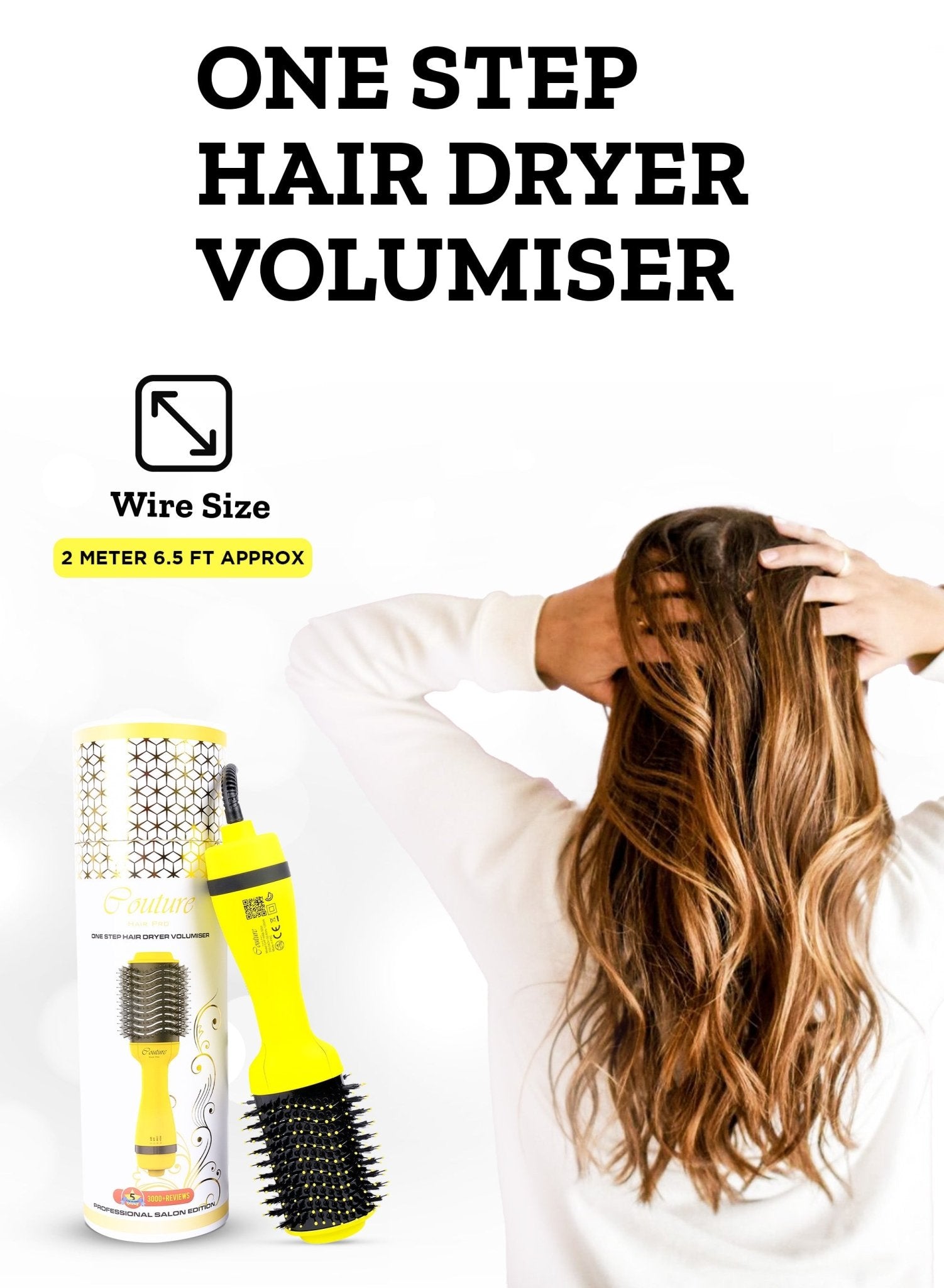 Couture Hair Pro Hot Air Brush - 3 in 1 Hair Straightening Brush, Volumizer & Dryer - Yellow - Couture Hair Pro