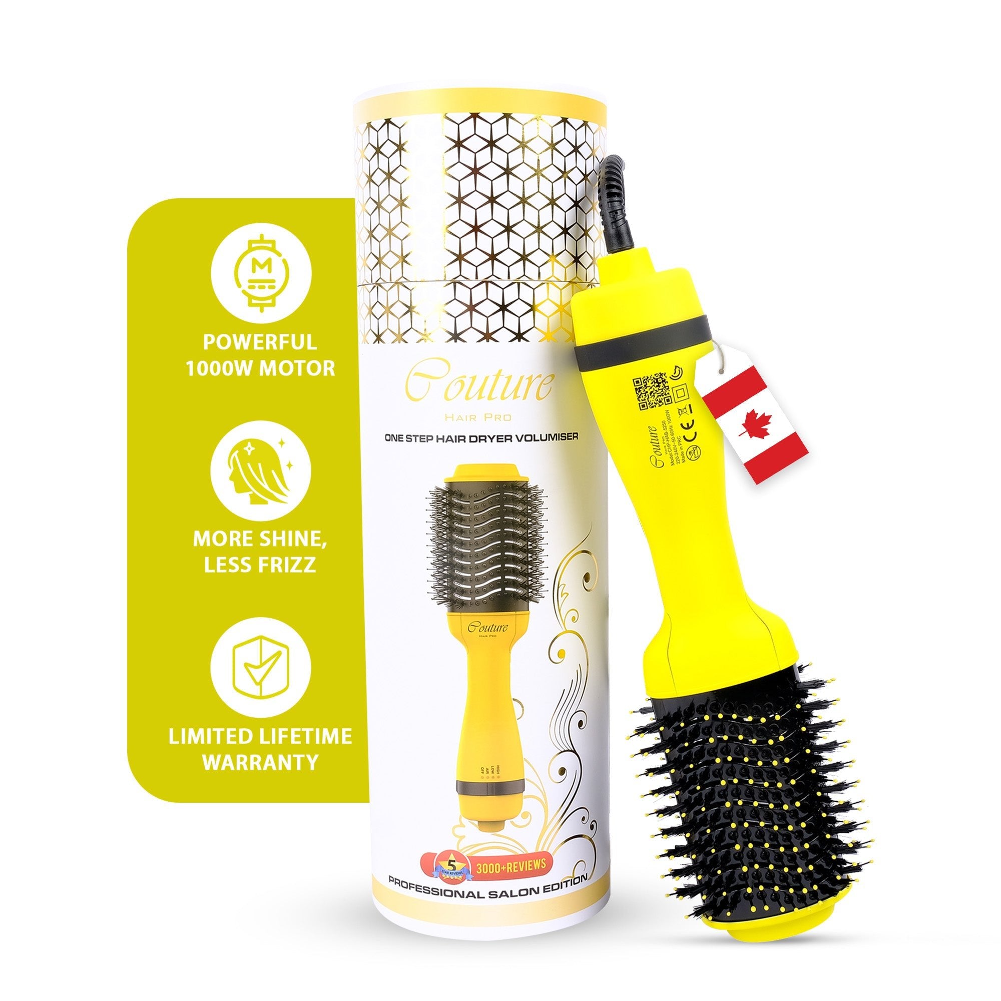 Couture Hair Pro Hot Air Brush - 3 in 1 Hair Straightening Brush, Volumizer & Dryer - Yellow - Couture Hair Pro