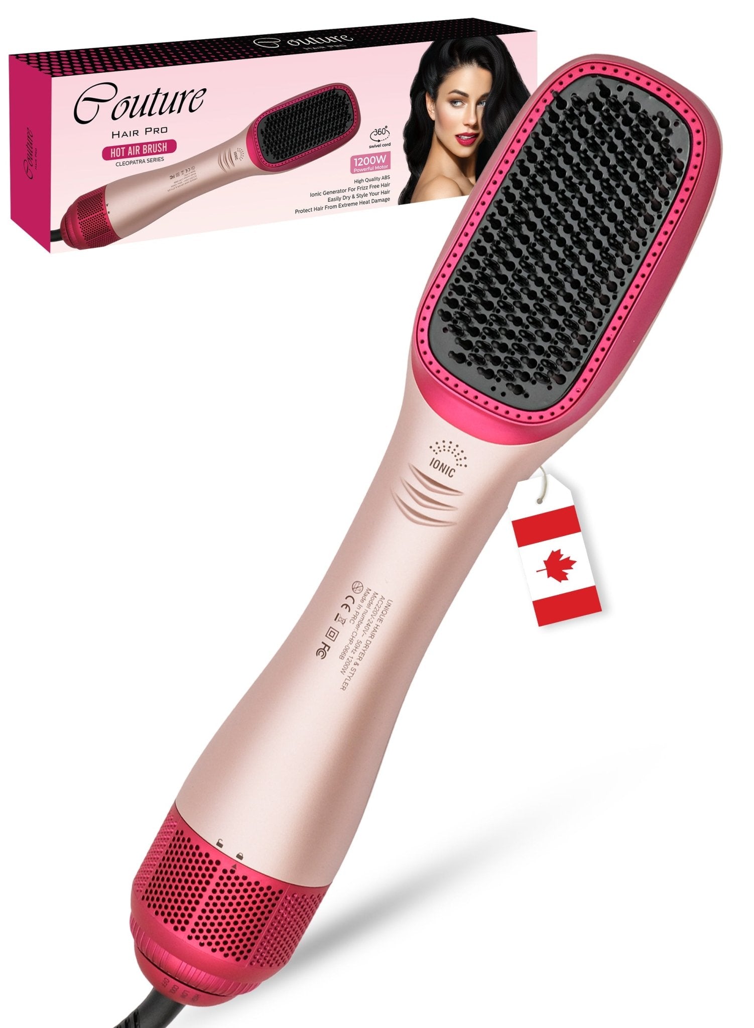 Couture Hair Pro Hot Air Brush & Dryer with Antiscald Ceramic Bristles - Peach - Couture Hair Pro