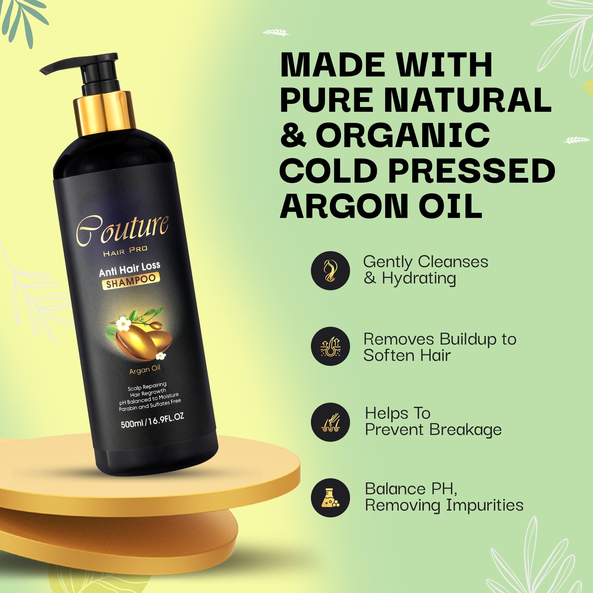 Couture Hair Pro Moroccan Argan Oil Sulfate Free Shampoo - Anti Hair Loss and Scalp Repairing Hair Shampoo - Hair Regrowth Treatment Infused with Biotin, Keratin, Collagen, Rosemary Oil and Argan Oil - Couture Hair Pro