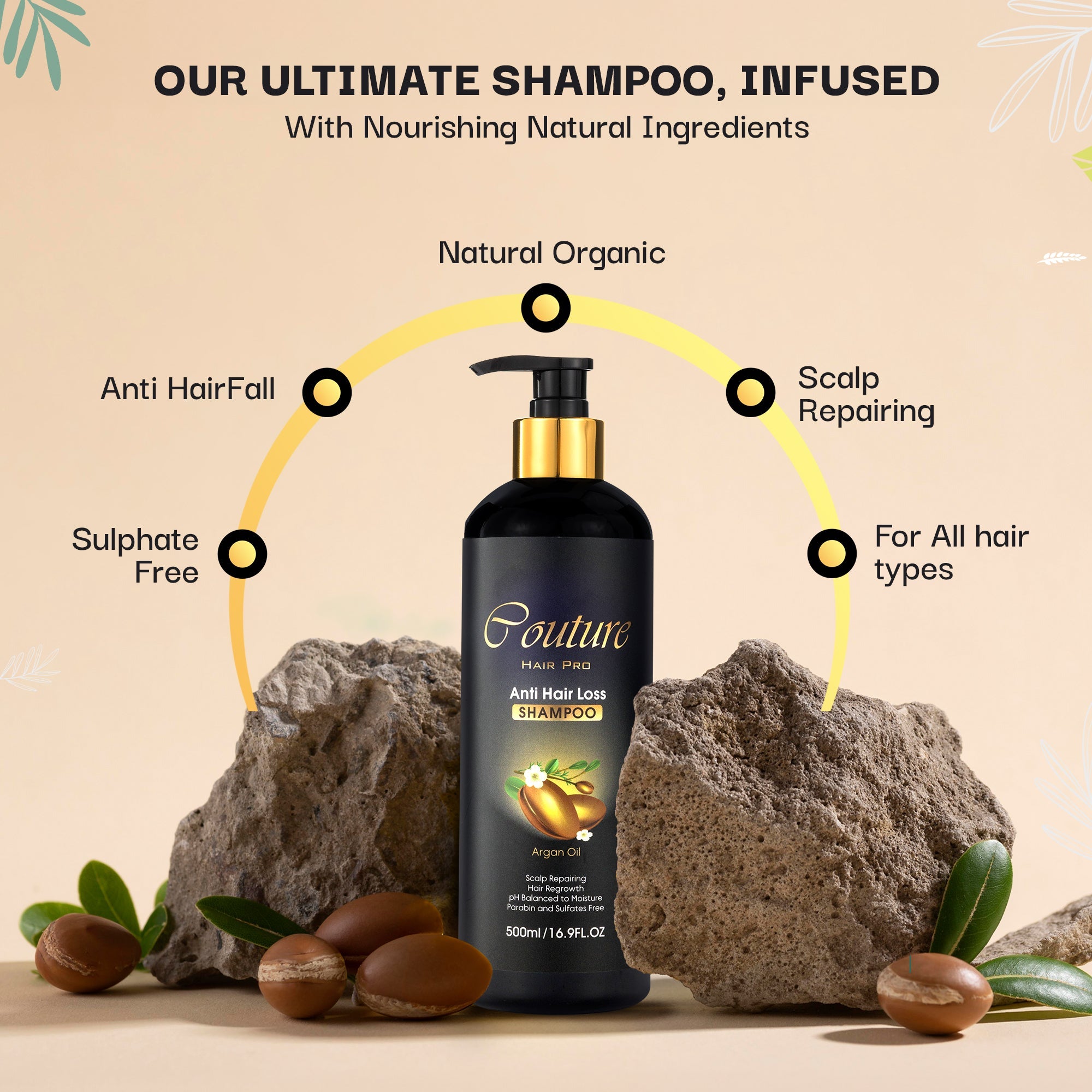 Couture Hair Pro Moroccan Argan Oil Sulfate Free Shampoo - Anti Hair Loss and Scalp Repairing Hair Shampoo - Hair Regrowth Treatment Infused with Biotin, Keratin, Collagen, Rosemary Oil and Argan Oil - Couture Hair Pro