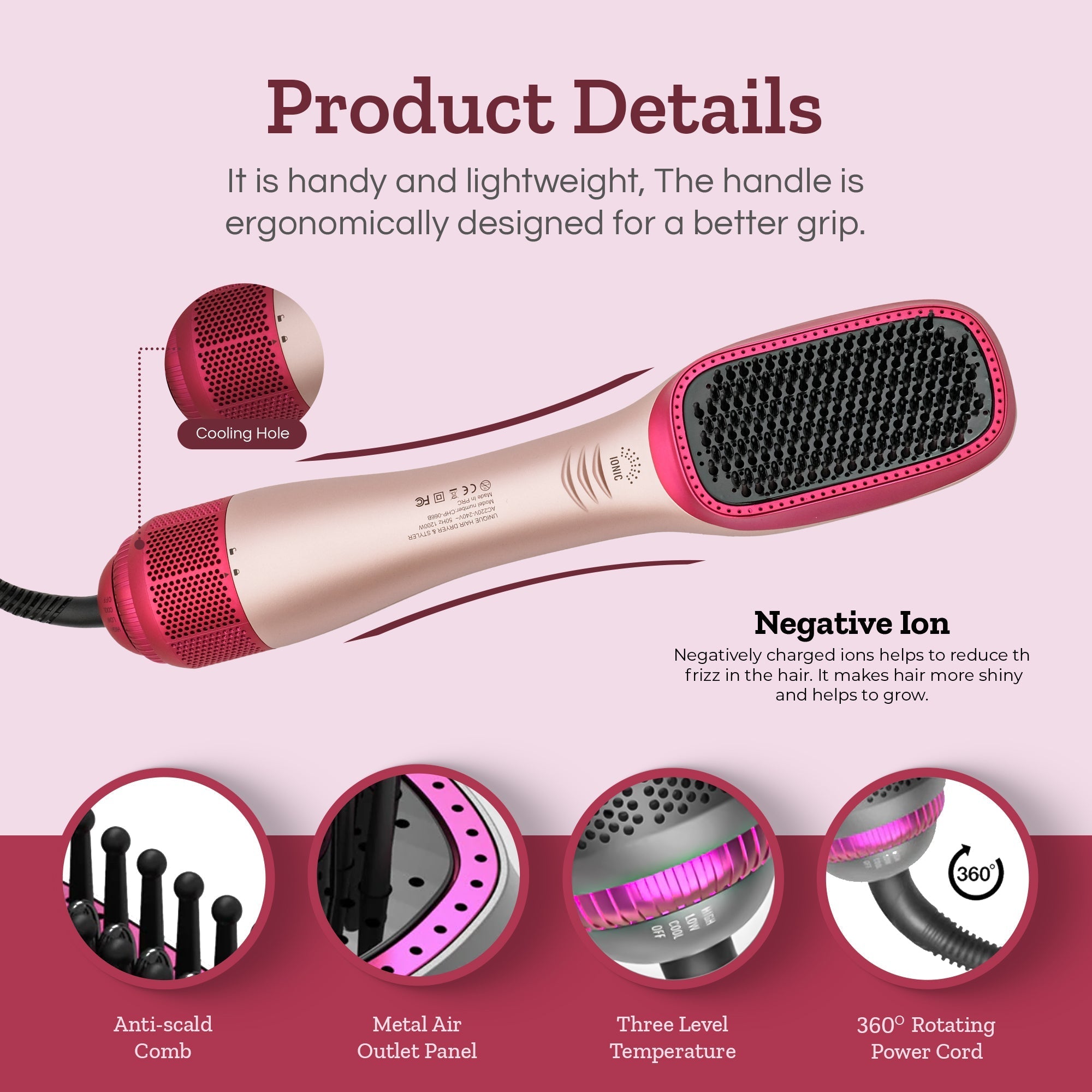 Hot Air Brush & Dryer with Antiscald Ceramic Bristles - Peach + Hair Curler Classic 25 MM - Universe - Couture Hair Pro