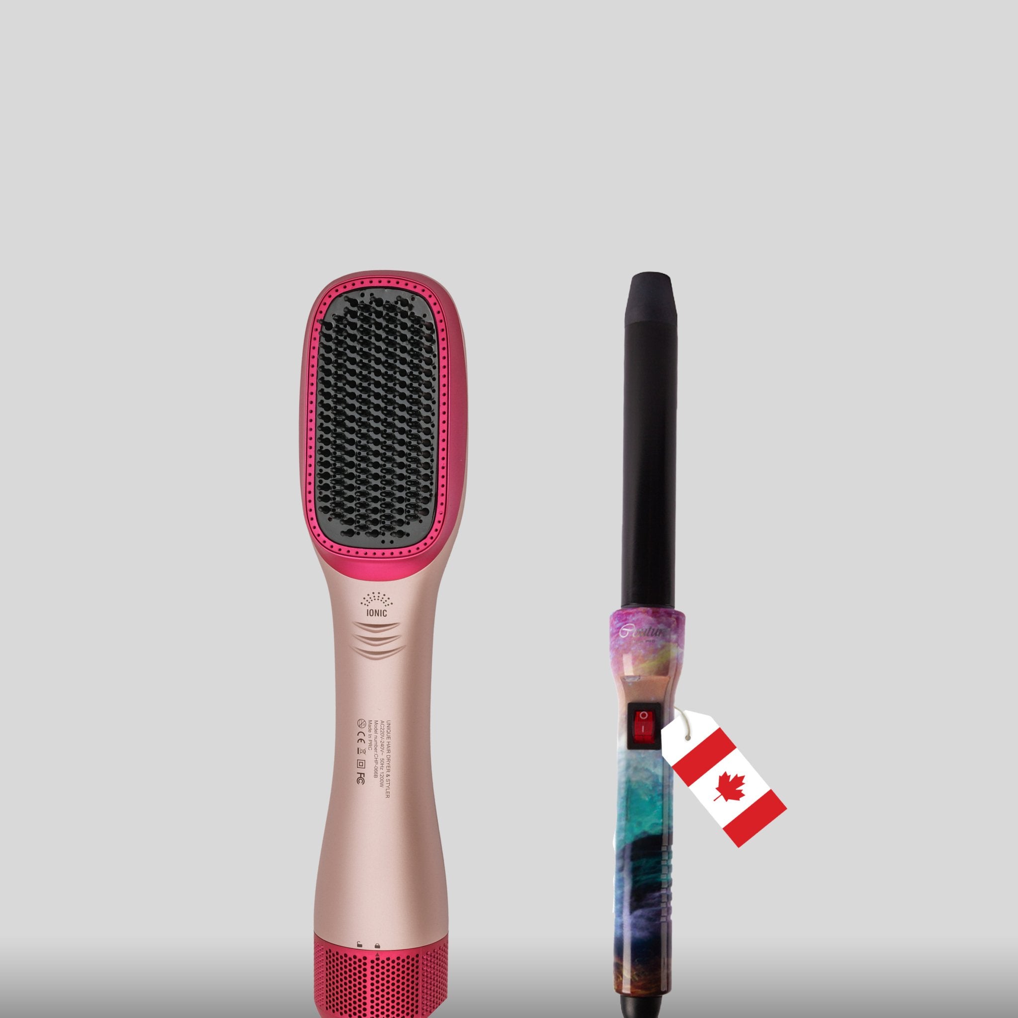 Hot Air Brush & Dryer with Antiscald Ceramic Bristles - Peach + Hair Curler Classic 25 MM - Universe - Couture Hair Pro