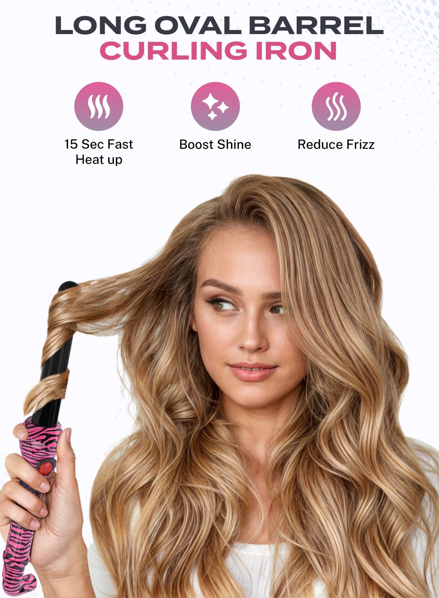 Jose Eber Pro Style 25mm Clipless Ceramic Curling Iron - Long Lasting and Shiny Curls - Pink Zebra - Couture Hair Pro