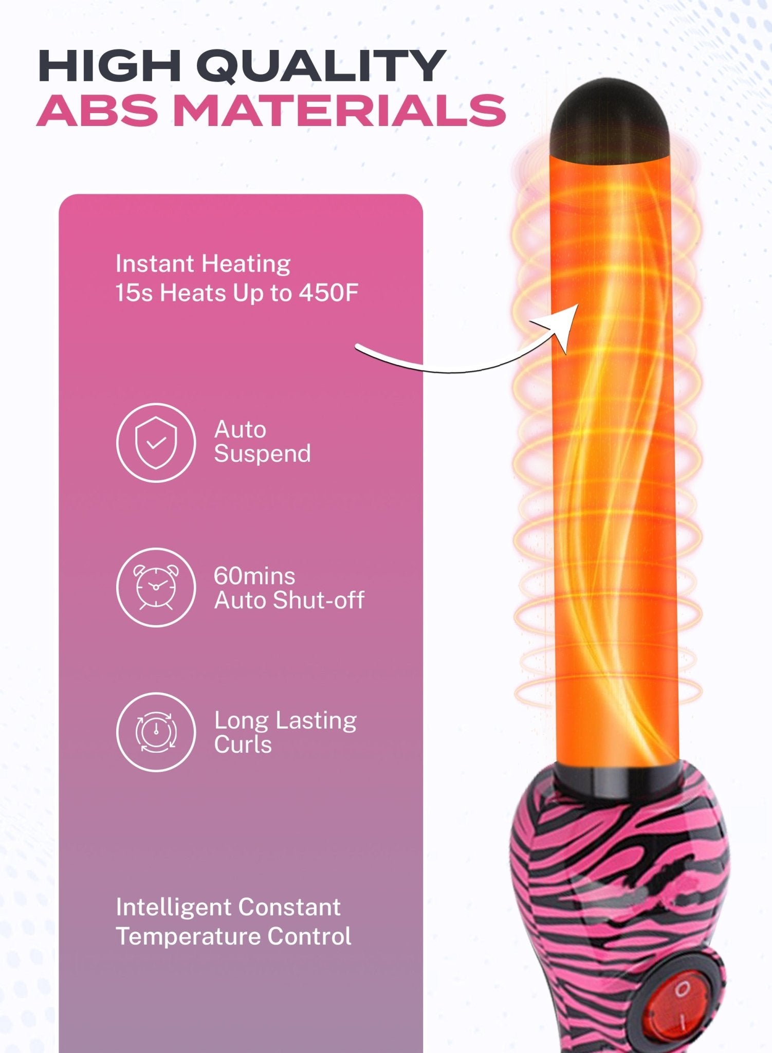 Jose Eber Pro Style 25mm Clipless Ceramic Curling Iron - Long Lasting and Shiny Curls - Pink Zebra - Couture Hair Pro