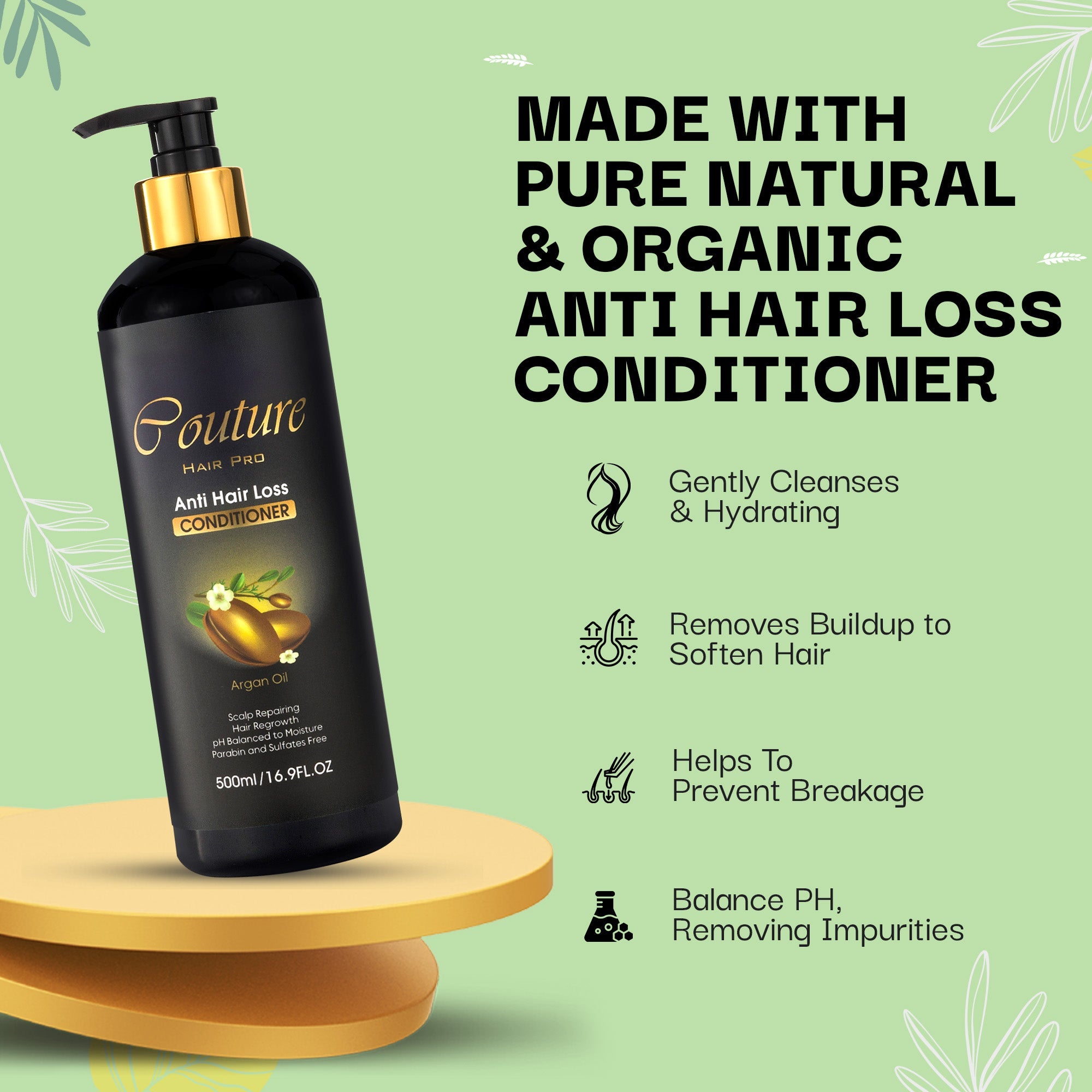 Moroccan Argan Oil Sulfate Free Anti Hair Loss Conditioner - Anti Hair Loss - Hair Regrowth Treatment Infused with Biotin, Keratin, Collagen, Rosemary Oil and Argan Oil 500 ML - Couture Hair Pro