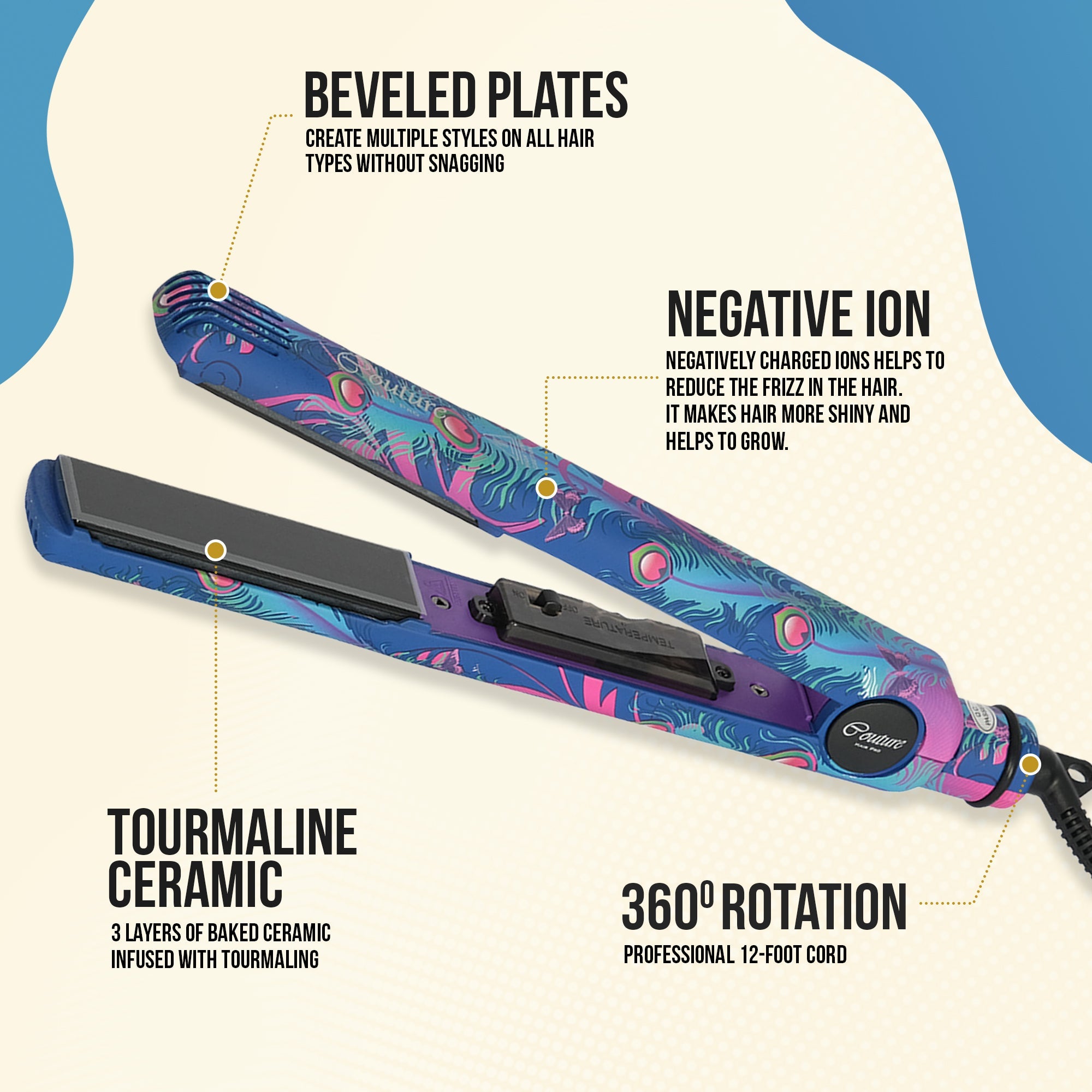 Couture Hair Pro Classic Hair Straightener 1'' - Peacock - Couture Hair Pro