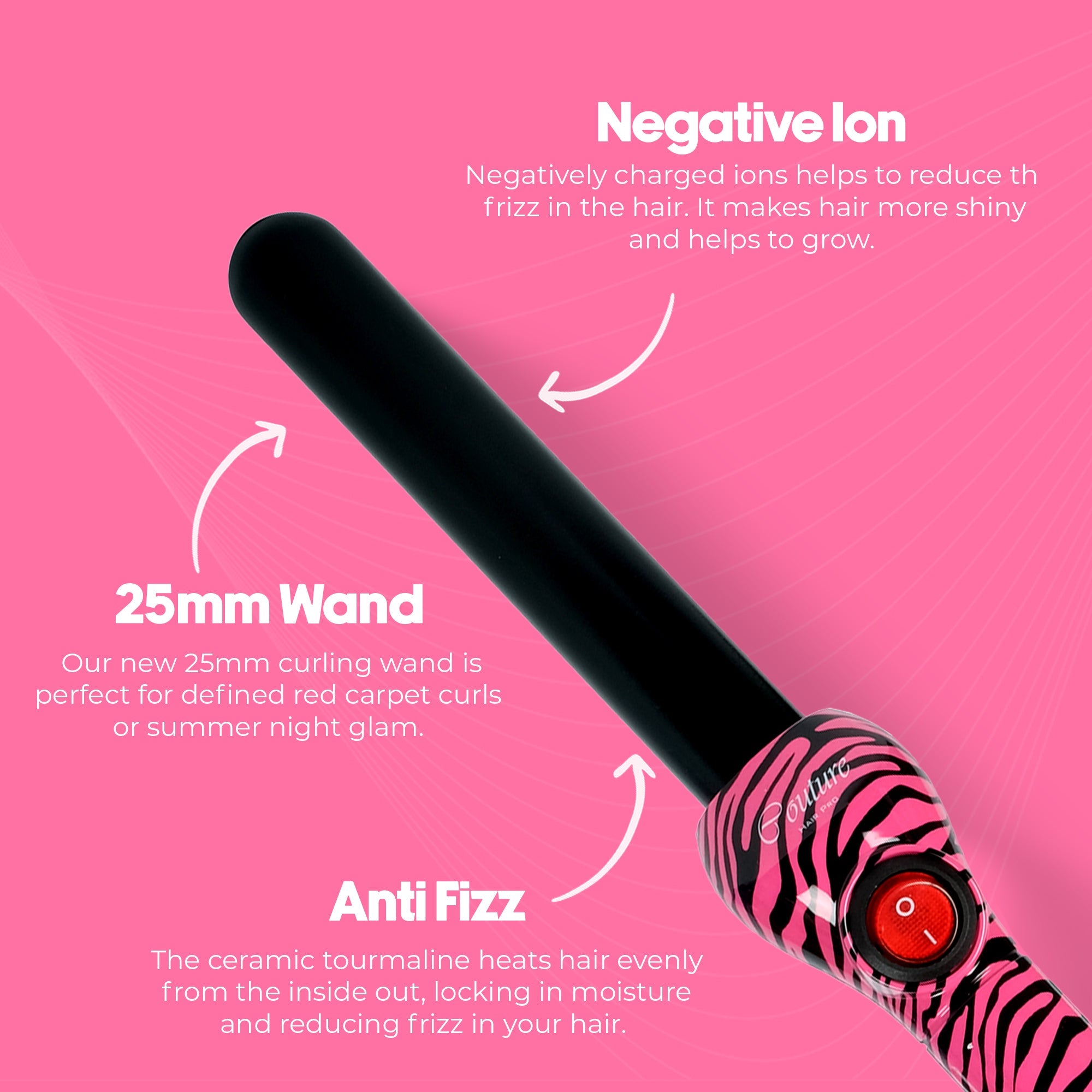 Couture Hair Pro Hair Curler 25 MM Beverly Hills Limited Edition - Pink Zebra - Couture Hair Pro