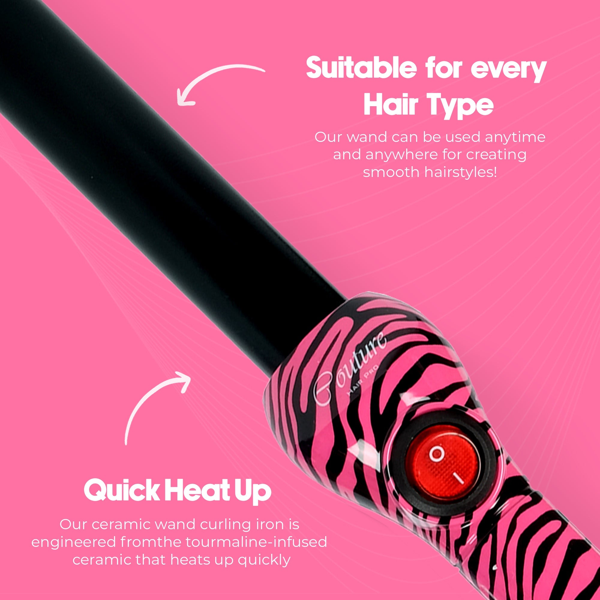 Couture Hair Pro Hair Curler 25 MM Beverly Hills Limited Edition - Pink Zebra - Couture Hair Pro