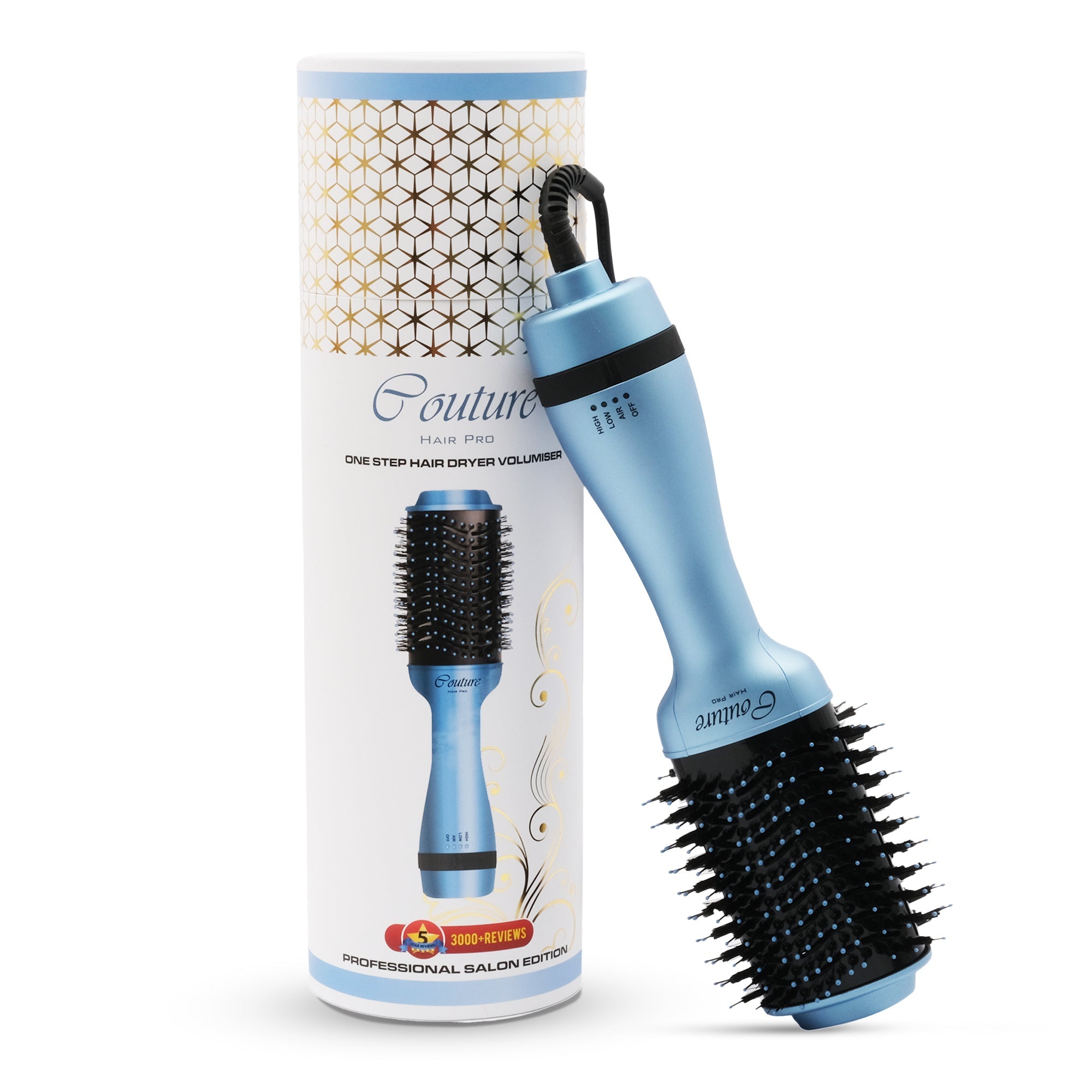 Couture Hair Pro Hot Air Brush - 3 in 1 Hair Straightening Brush, Volumizer & Dryer - Baby Blue - Couture Hair Pro