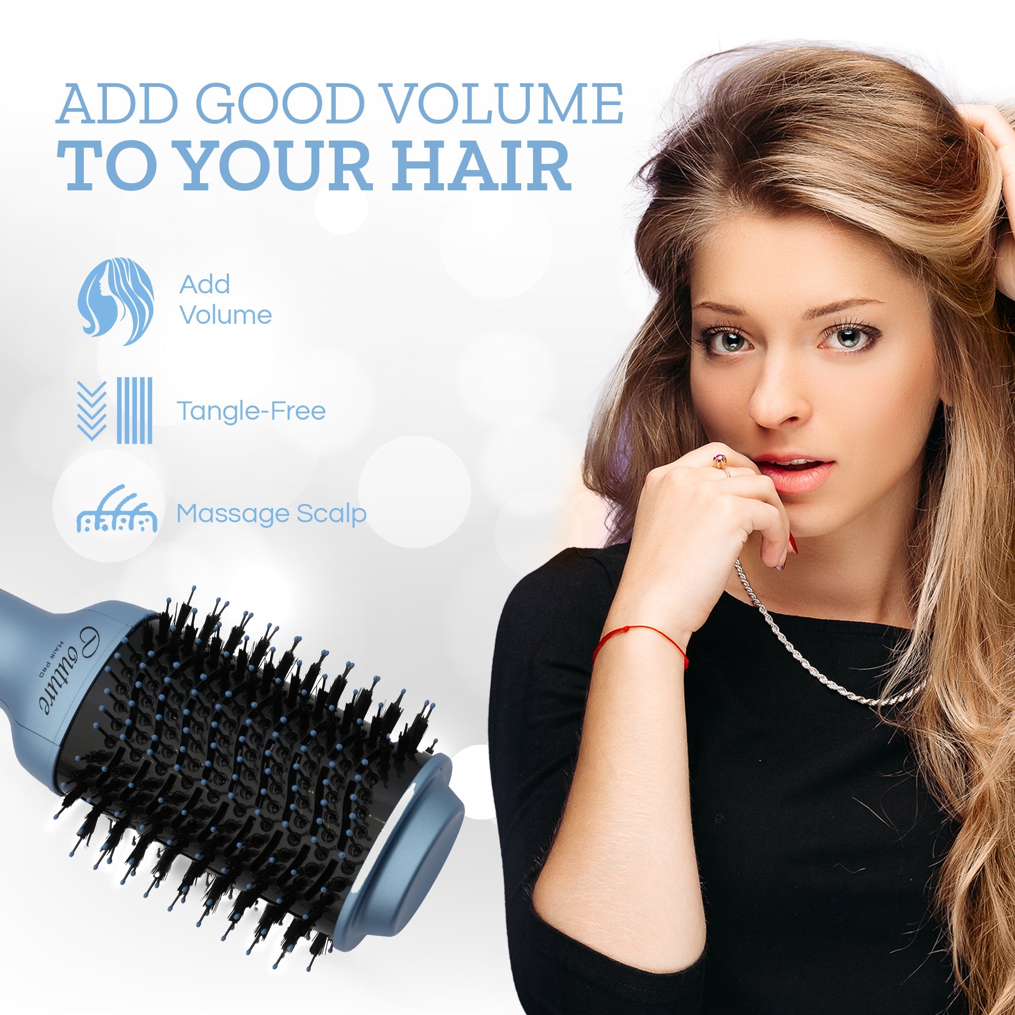 Couture Hair Pro Hot Air Brush 3 in 1 Hair Straightening Brush Volumizer Dryer Baby Blue Sky Blue