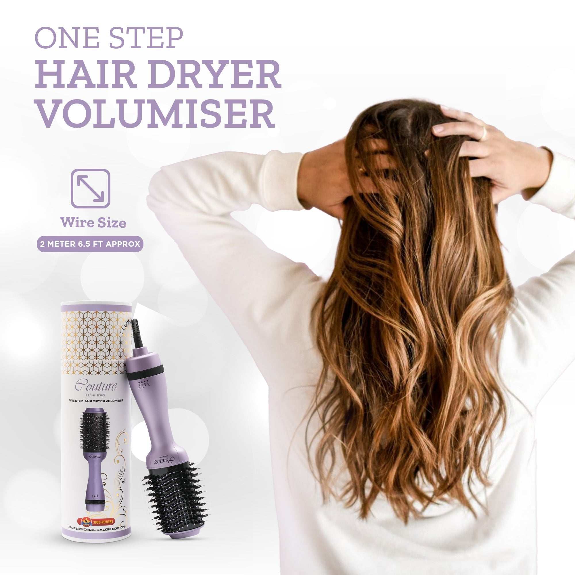 Couture Hair Pro Hot Air Brush - 3 in 1 Hair Straightening Brush, Volumizer & Dryer - Lavender - Couture Hair Pro