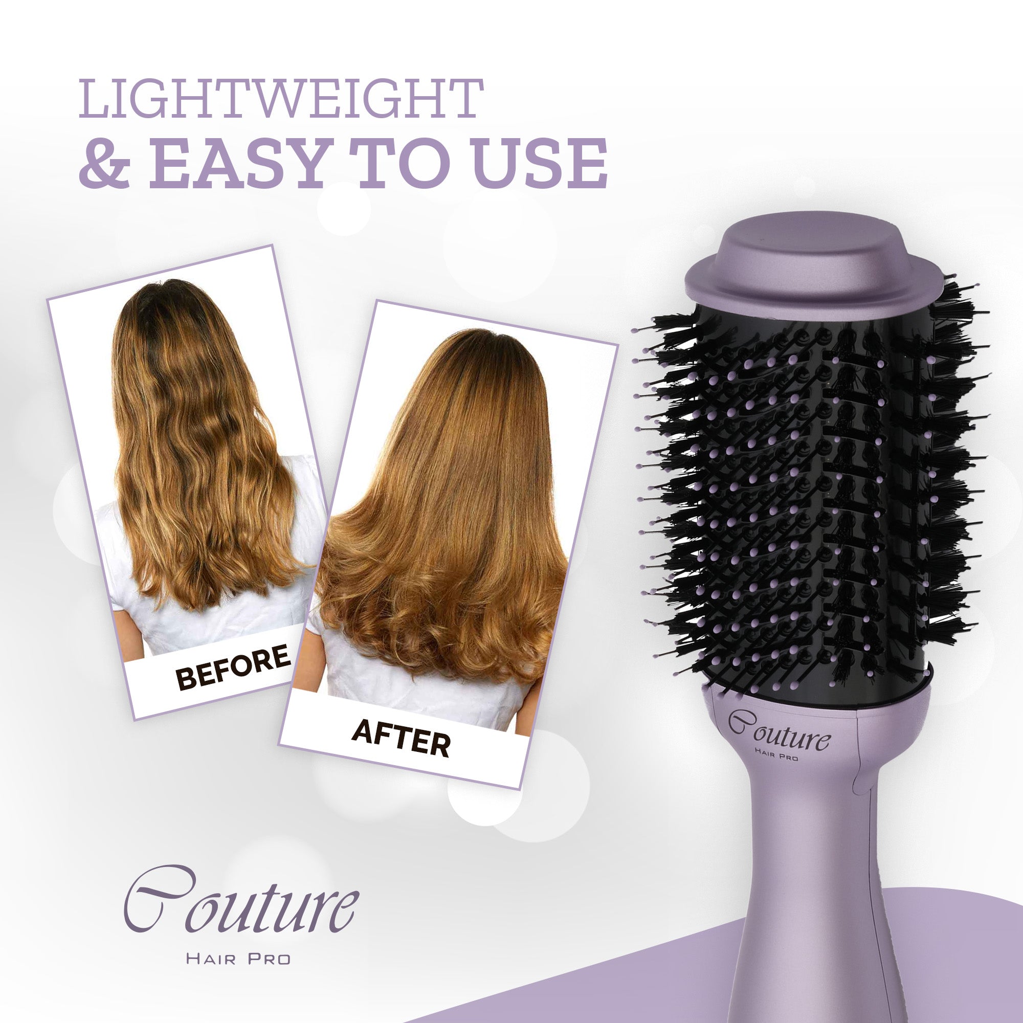 Couture Hair Pro Hot Air Brush - 3 in 1 Hair Straightening Brush, Volumizer & Dryer - Lavender - Couture Hair Pro