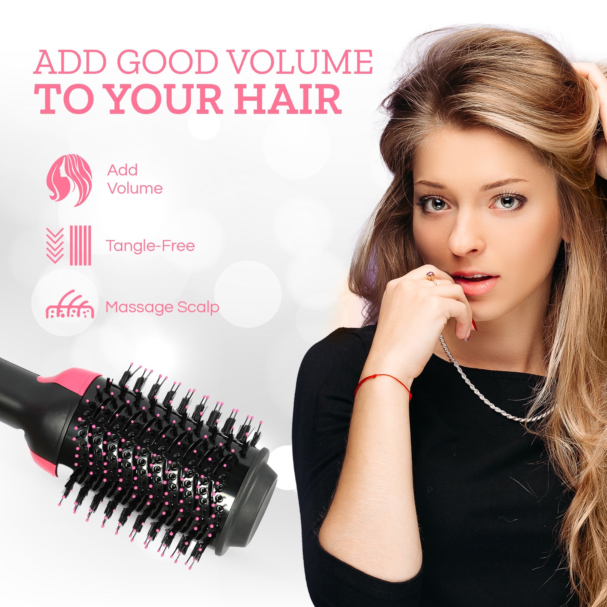 Couture Hair Pro Hot Air Brush - 3 in 1 Hair Straightening Brush, Volumizer & Dryer - Pink - Couture Hair Pro