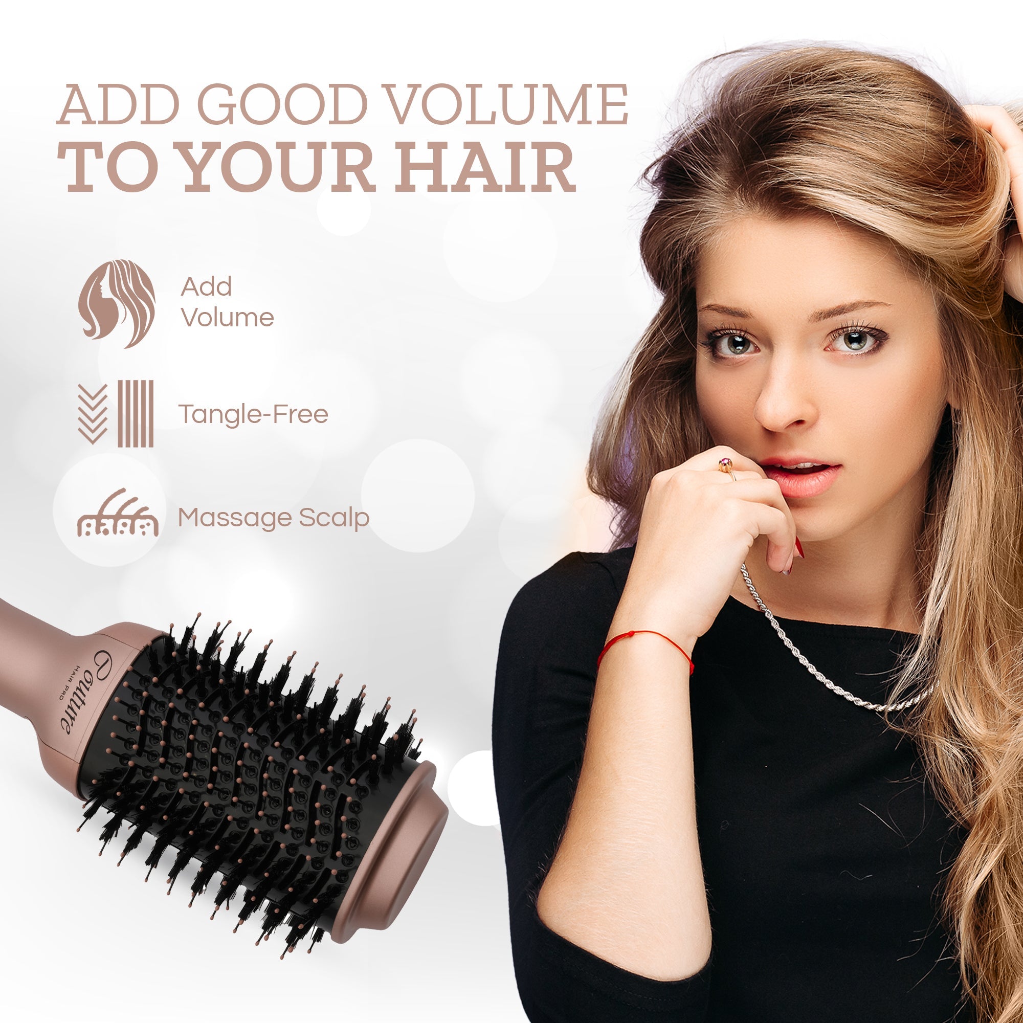 Couture Hair Pro Hot Air Brush - 3 in 1 Hair Straightening Brush, Volumizer & Dryer - Rose Gold - Couture Hair Pro