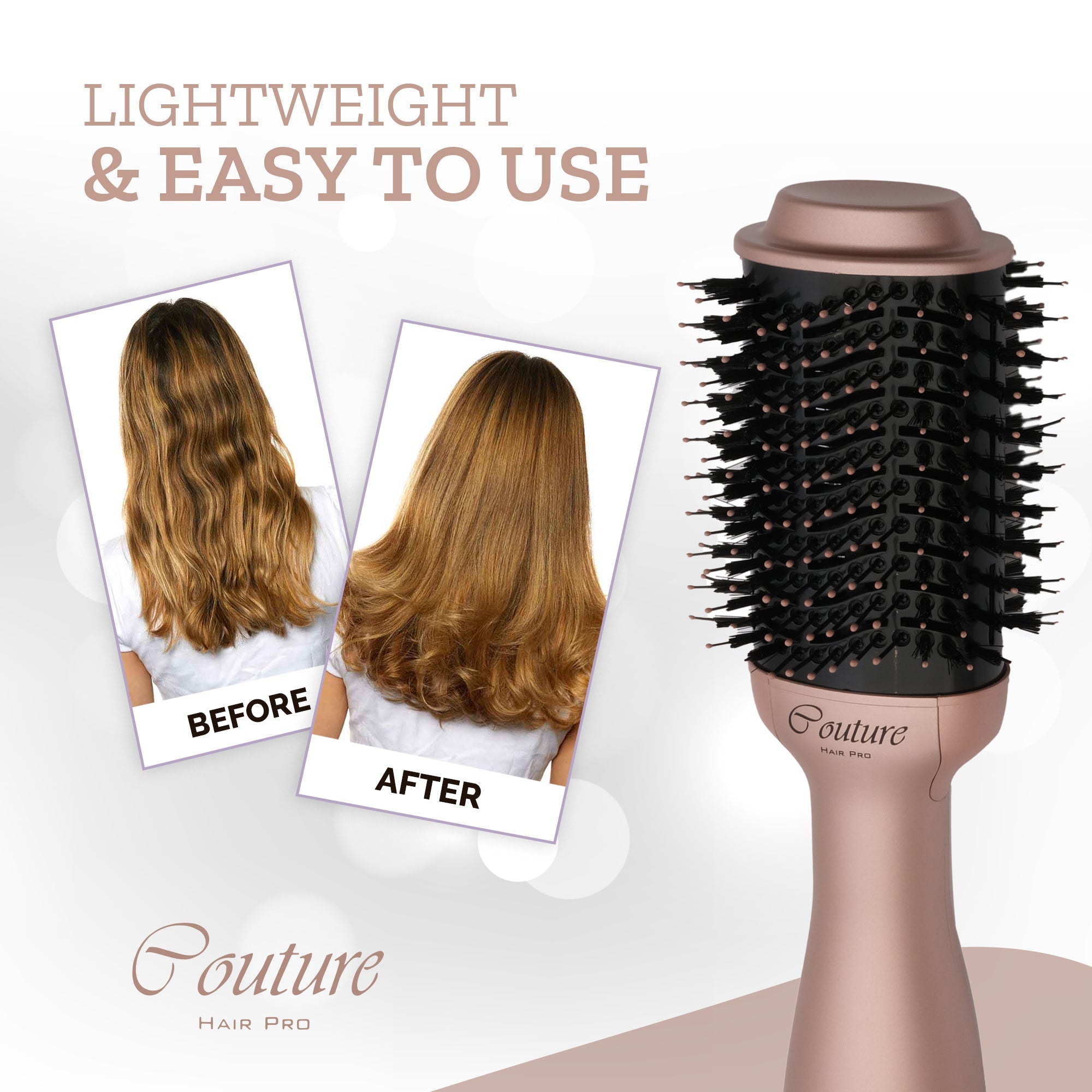 Couture Hair Pro Hot Air Brush - 3 in 1 Hair Straightening Brush, Volumizer & Dryer - Rose Gold - Couture Hair Pro