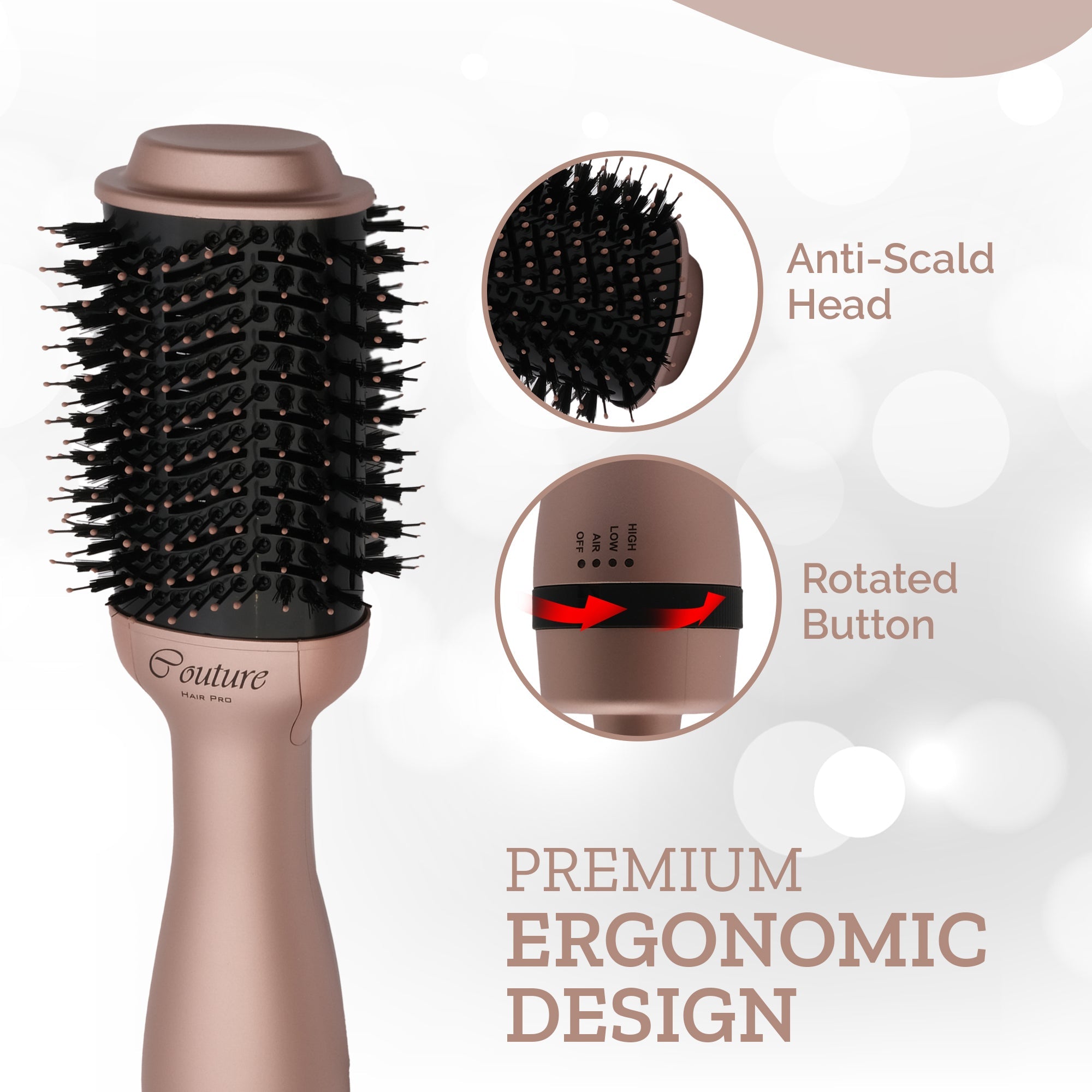 Couture Hair Pro Hot Air Brush - 3 in 1 Hair Straightening Brush, Volumizer & Dryer - Rose Gold - Couture Hair Pro