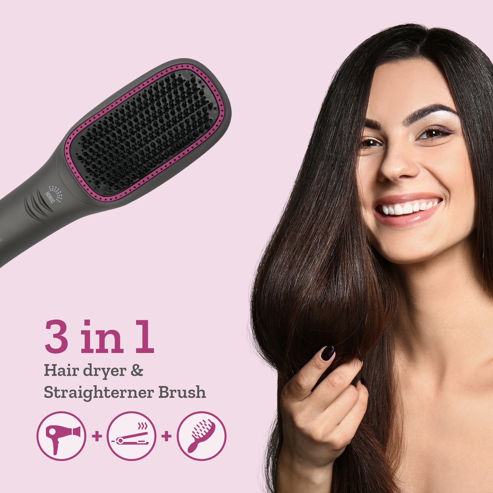 Couture Hair Pro Hot Air Brush & Dryer with Antiscald Ceramic Bristles- Grey - Couture Hair Pro