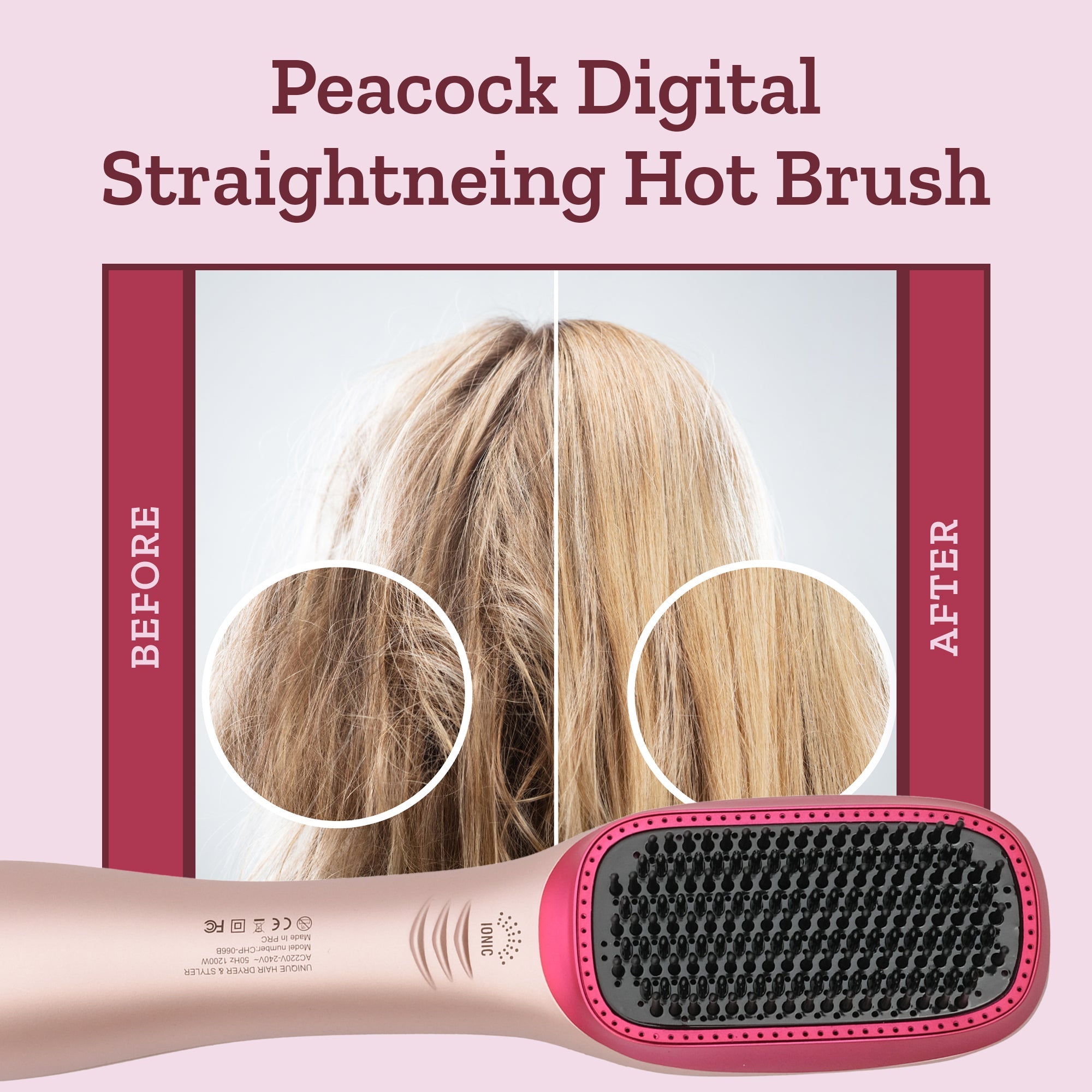 Couture Hair Pro Hot Air Brush & Dryer with Antiscald Ceramic Bristles- Peach - Couture Hair Pro