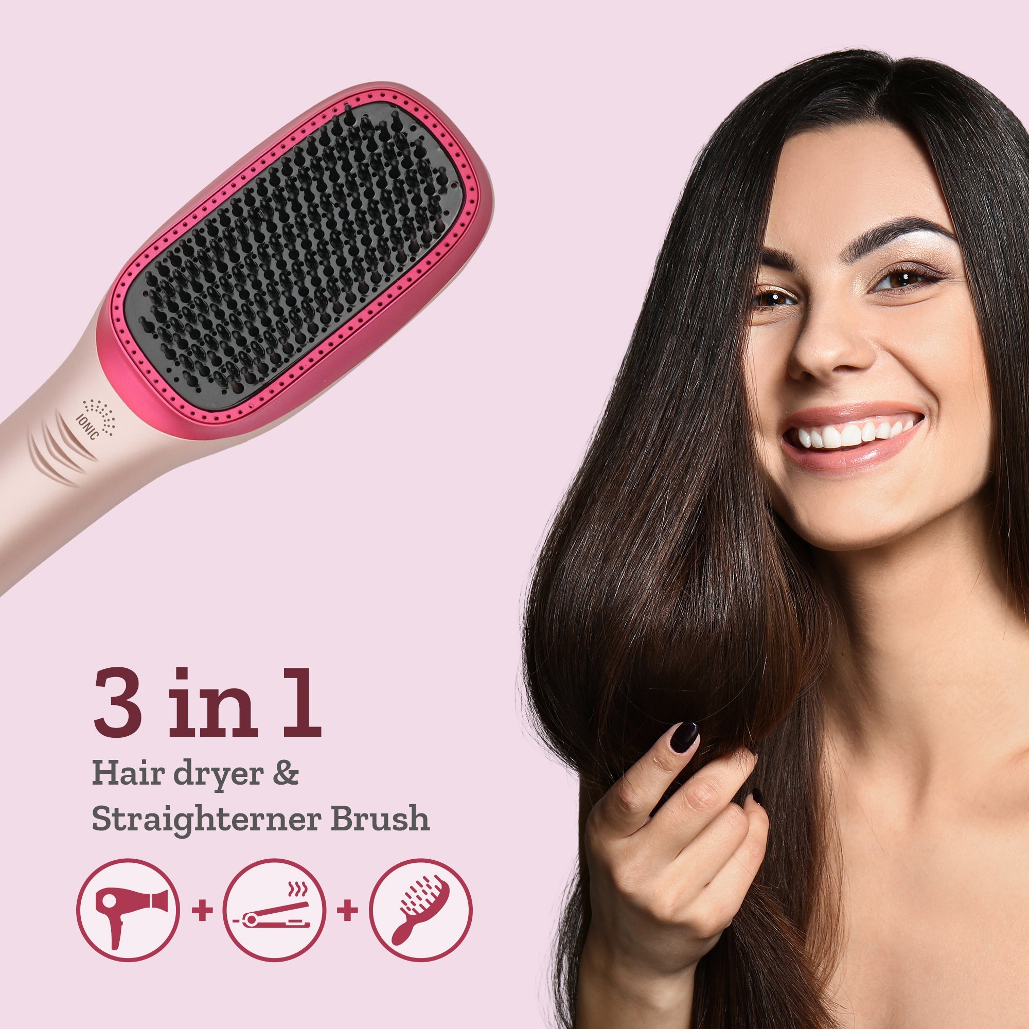 Couture Hair Pro Hot Air Brush & Dryer with Antiscald Ceramic Bristles- Peach - Couture Hair Pro