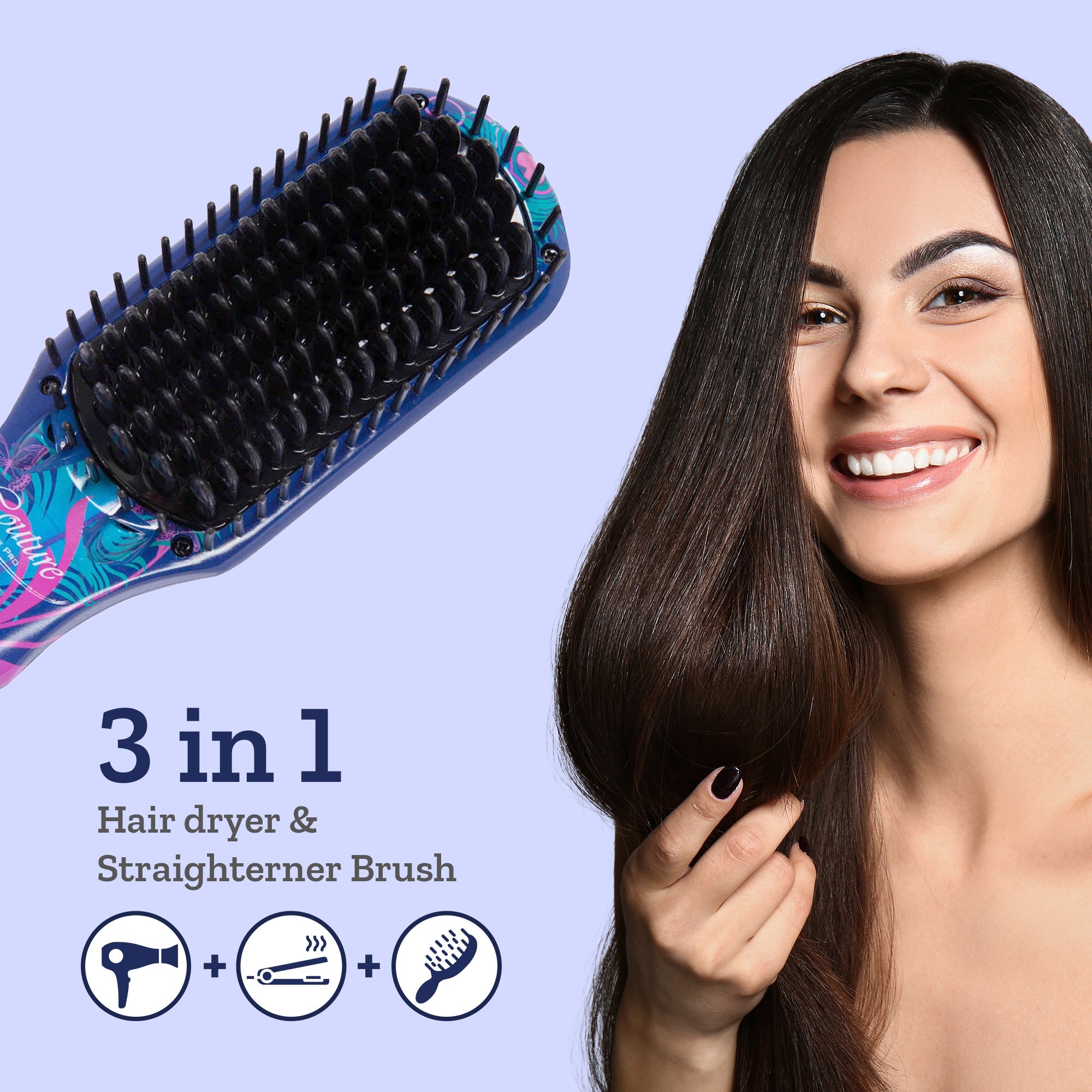 Couture Hair Pro Hot Straightening Brush Ceramic Bristles - Peacock - Couture Hair Pro