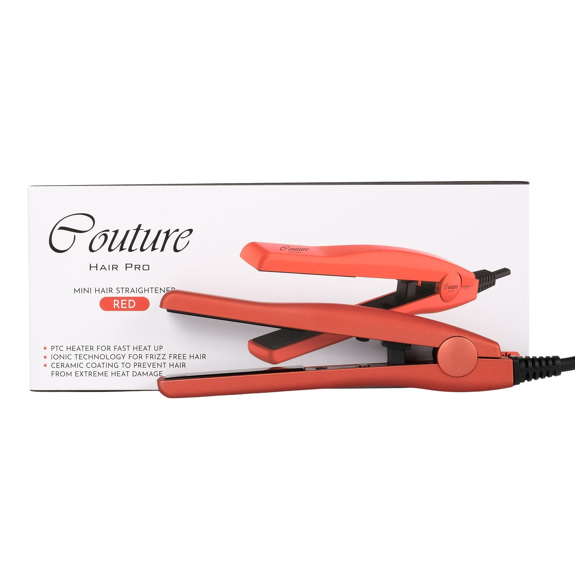 Couture Hair Pro Pure Ceramic Mini Flat Iron - Professional Mini Hair Straightener - Negative Ions More Shine and Less Frizz - Canadian Engineering - Couture Hair Pro