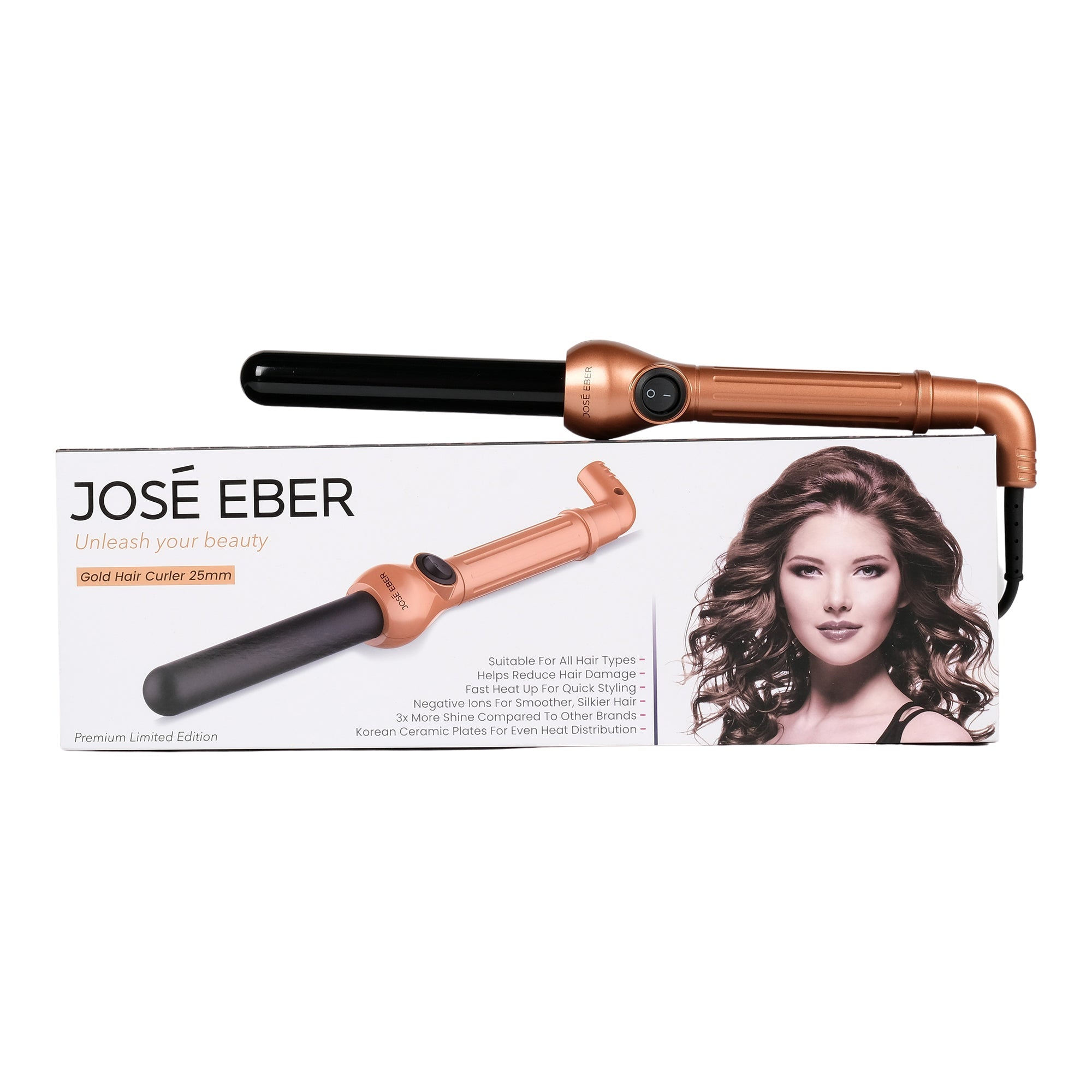 Jose Eber Pro Style 25mm Clipless Ceramic Curling Iron - Long Lasting and Shiny Curls - Rosegold - Couture Hair Pro