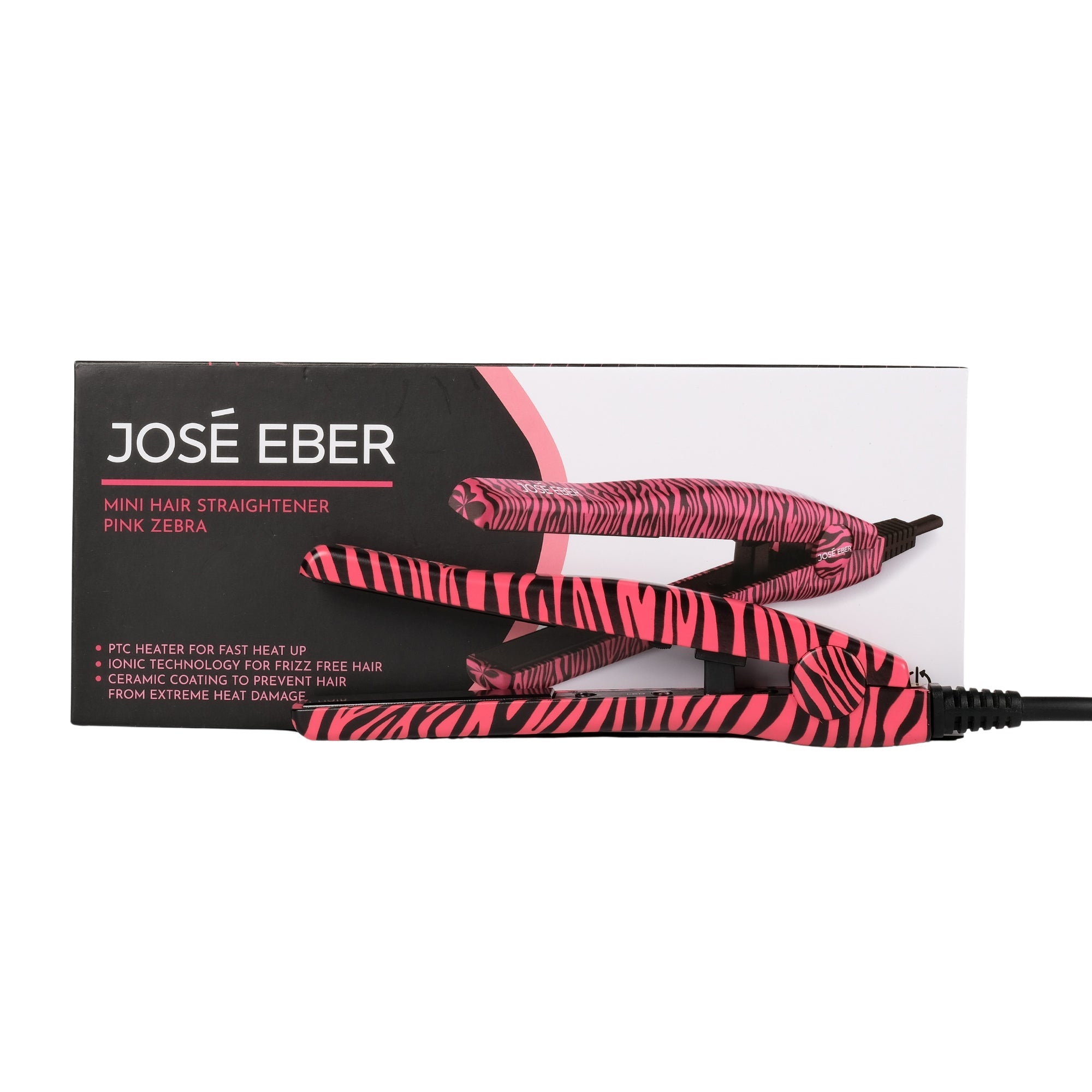 Jose Eber Pure Ceramic Professional Petite Hair Straightener - Fast Heat Up Mini Flat Iron- Pink Zebra - Couture Hair Pro